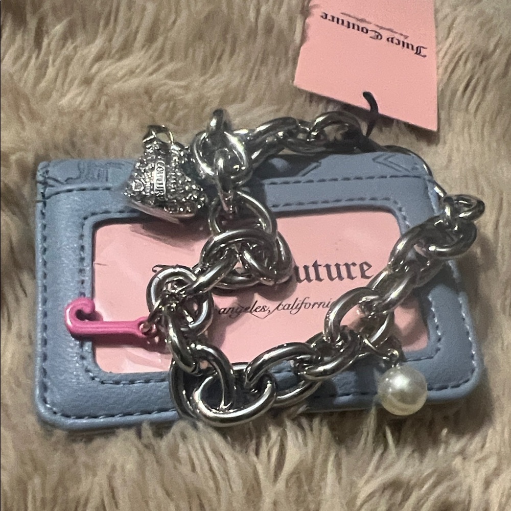 Juicy Couture Light Blue Embossed Wallet with Silver Chain Charm